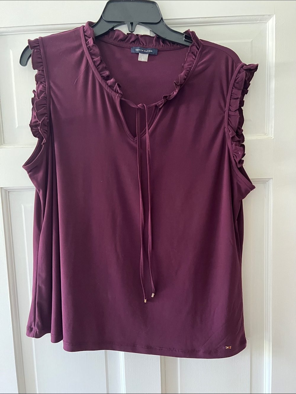 Tommy Hilfiger Sleeveless Ruffle Tie Top - Plum size XL